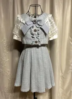 LIZ LISA リズリサ 半袖レースワンピース くすみブルー リボン付き 0