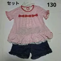 130cm トップス&デニムショートパンツセット