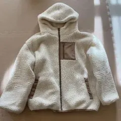 ★お買い得★ホワイト ボアフリースジャケット フード付き Lサイズ 冬アウター