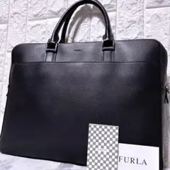 【極美品】FURLA ブリーフケース オールレザー 内側総柄 A4 メンズ 黒
