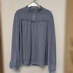 レイカズン ⭐︎ドット柄シフォンブラウス スタンドカラー 長袖 ブルー