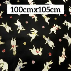 キルトゲイト 踊るうさぎ 金ラメ プリント 生地 黒色