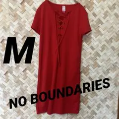 NO BOUNDARIES レースアップ ワンピース チュニック レッド M