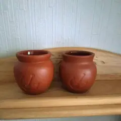 【未使用】壺型の小物入れ 2個セット 置き物 花瓶 アンカー模様 茶色