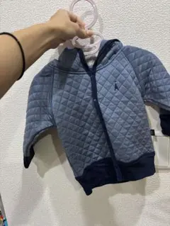 キルティングネイビーアウター フード付き