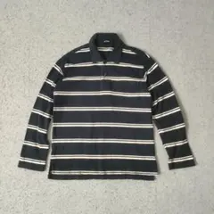 OLD UNIQLO ボーダー 長袖ポロシャツ ネイビー×ホワイト M c