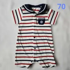 ストライプ セーラー襟 ロンパース 70
