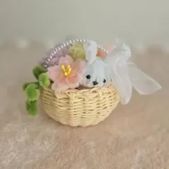 モールフラワー 桜 うさぎ 丸カゴ アレンジメント ミニサイズ