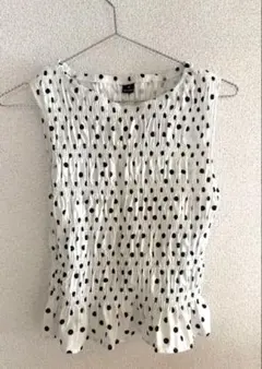 ドット柄 シャーリング ノースリーブ トップス M