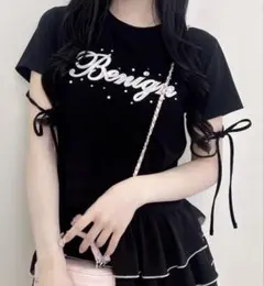 INGNI ビジュー飛ばし袖リボンレースロゴTシャツ
