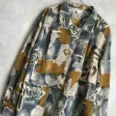 古着 シャツ 古着シャツ レトロ ペインティング 総柄シャツ 柄シャツ 長袖