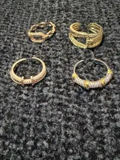 ジルコニアリング　ゴールド　シルバー　リング4点セット　ユニセックス