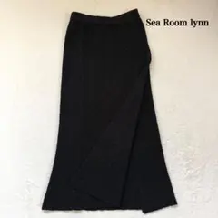 シールームリン ペーパーニットロングスカート　黒　M スリット　和紙　スリットのサムネイル