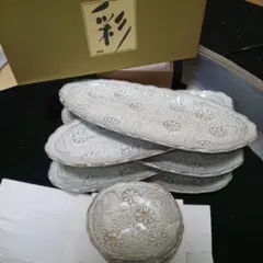 美濃焼 愛陶 花しおん　長皿　焼き物皿　醤油皿 5枚セット レトロ食器