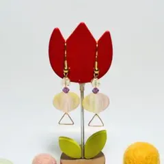 艶消しピンク系ビーズピアス☆イヤリングピアス樹脂変更OK☆