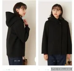 earth music&ecology フードショートコート　ブラック