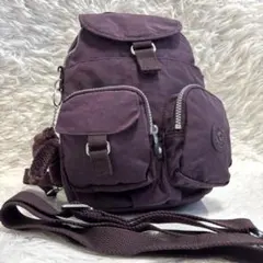 美品★KIPLING リュックサック バックパック ナイロン　ゴリラチャーム　紫