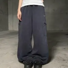 00s NIKE 極太 バギー カーゴスウェットパンツ ネイビー ワイドレグ