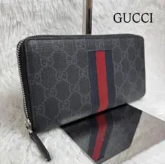 ✨美品✨ グッチ シェリーライン GGスプリーム ラウンドジップ 長財布 青 赤