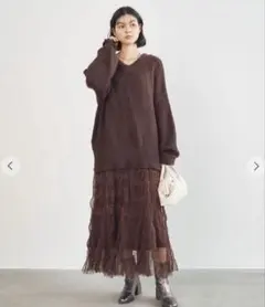 cocodeal ウェーブプリーツチュールニットセットアップワンピース