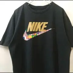 NIKE ナイキ スラッシュ 国旗 ロゴ Tシャツ ブラック M 海外古着