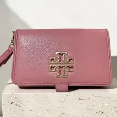 美品✨華やかピンク ブリテン スマホウォレット レザー シボ革 トリーバーチ