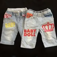 キッズ　BABY DOLL 半ズボン 130ストライプ　デニム　ハーフパンツ