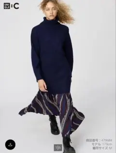ユニクロ　タートルネック ニットワンピース ネイビー M