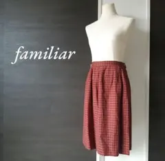 【美品】familiar 赤チェック スカート ウエスト ゴム/裏地付き
