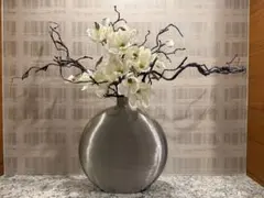 シルバー 丸型 花瓶 フラワーベース ディスプレイ インテリア 造花付き