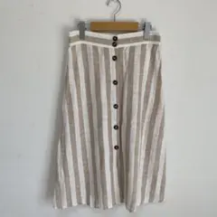【H&M】リネン混　ストライプ　フロントボタン　ロングスカート【38】のサムネイル