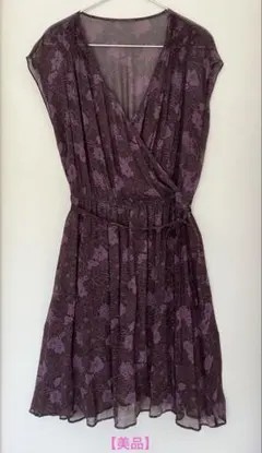 【美品】シフォンワンピース シルク 総柄 花柄 膝丈 M〜Lのサムネイル