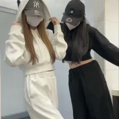 GRLフリージアショート丈パーカー×ワイドパンツセットアップ[pm606]