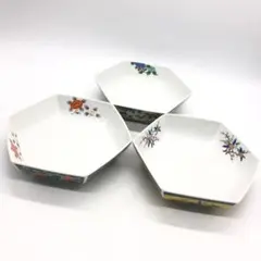 美品】有田焼 源右衛門窯 染錦柘榴絵 八角皿 3枚セット 銘々皿 小皿