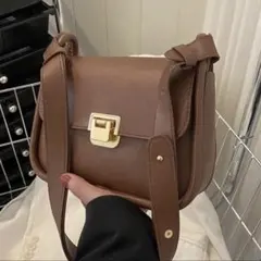 SHEIN フェイクレザー フラップ スクエア ショルダー バッグ ブラウン