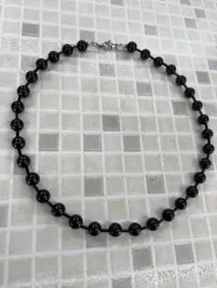 ブラックビーズネックレス☆高品質黒玉♪handmade