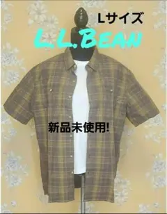 新品　L.L.Bean 半袖チェックシャツ グレー系　Lサイズ