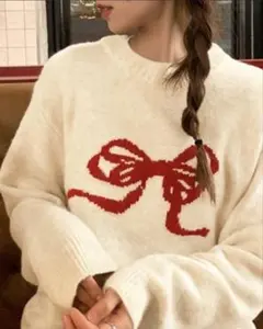 PRIVATE BEACH リボン柄ニットトップス