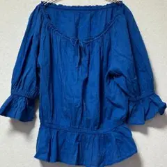 LOWRYS FARM ローリーズファーム オフショルダーブラウス M 青