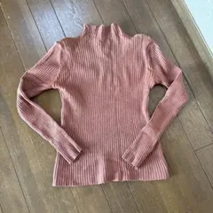 リブ編みハイネック長袖セーター レンガ色