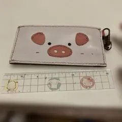 ハンドメイド 豚モチーフ レザー キーリング ポーチ
