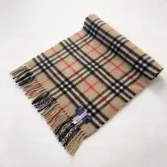 【美品】バーバリー　マフラー　ノバチェック柄　フリンジ付き　英国製　カシミヤ
