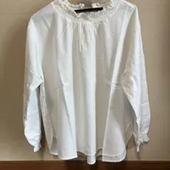 studio CLIP ☆ フリル襟長袖ブラウス　白L
