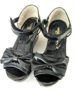 キッズ　女の子 フォーマル ヒールサンダル 17cm 黒 リボン 発表会　結婚式