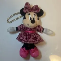 【値下げ】ディズニー ミニー ぬいぐるみキーホルダー ヒョウ柄 ピンク
