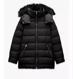 美品 ZARA Sサイズ セミロング丈フード付きダウンジャケット