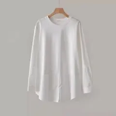 Ｍ ロング Tシャツ レイヤード カットソー 異素材 韓国 重ね着 白 コットン