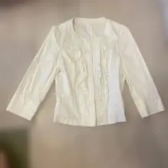 ANAYI ホワイト フリル付き 長袖ブラウス