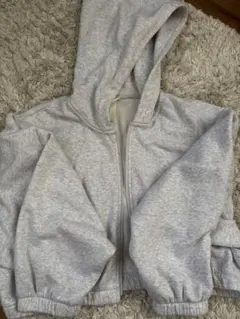 H&M グレー フード付きジップアップパーカー ショート丈