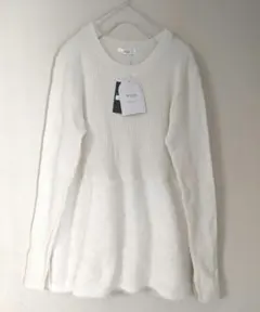 新品mysa closet白マシンウォッシャブル縦リブ編シャギーニットチュニック